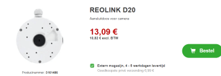 Reolink D20 Montagebox - Dome serie voor €13,09 bij Proshop