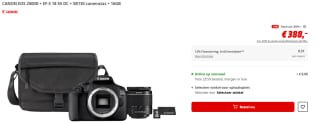Canon EOS 2000D + 18-55mm f/3.5-5.6 DC III + Tas + 16GB Geheugenkaart voor €388 bij de Mediamarkt