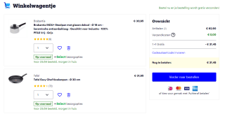 1+1 op pannen van o.a. BK, GreenPan & Tefal bij Bol.