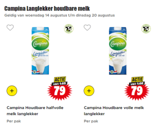 Campina lang lekker melk voor €0,79 bij Dirk
