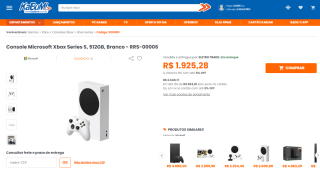 Console da Microsoft, modelo Xbox Series S de 512GB - R$ 1.925,28