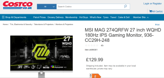 MSI MAG 27" WQHD 180Hz Gaming Monitor – £129.99
