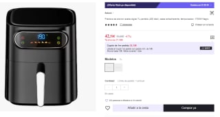 Freidora de aire sin aceite digital 7L pantalla LED táctil, cesta antiadherente, temporizador, 1700W por 42.5€ (Cuenta Nueva 30.5€)