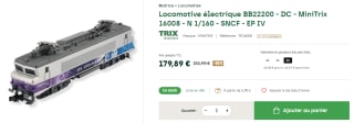 Locomotive électrique BB22200 - DC - MiniTrix 16008 à 179,89€
