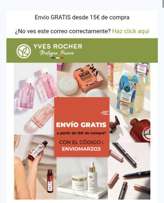 Envío gratis en Yves Rocher por compras de +15€