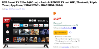 RCA Smart TV 32 Inch (80 cm) – Android LED HD TV voor €149,99 bij Bol