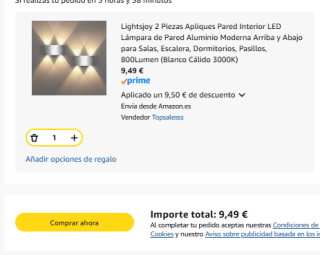 Lightsjoy 2 Piezas Apliques Pared Interior LED Lámpara Pared Aluminio Moderna 800Lumen (Blanco Cálido 3000K) por 9,49€