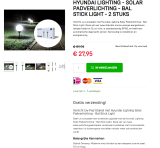 Hyundai Lighting Solar Padverlichting - Bal Stick Light set 2 stuks voor €27,95 bij Dagknaller