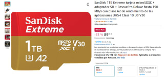 SanDisk 1TB Extreme tarjeta microSDXC + adaptador SD por 89,26€