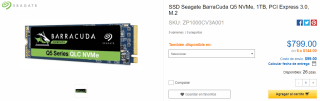 SSD Seagate BarraCuda Q5 NVMe 1TB por $799 en CyberPuerta