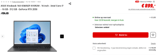 ASUS VivoBook 16X K3605ZF-N1092W voor €899 bij de Mediamarkt