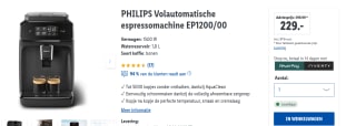 Philips Ep1200/00 Volledig Automatische Koffiemachine voor €229 in de Lidl webshop