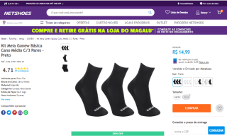 Kit de Meia da Gonew, modelo Básica Cano Médio com 3 Pares - R$ 14,99