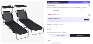 Pack de 2 Tumbonas con Parasol Plegables por 50.75€ (Cuenta Nueva 38.75€)