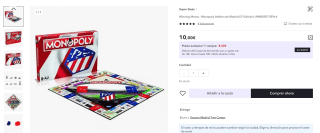 Winning Moves Monopoly Atlético de Madrid (2ª Edición) or 6€