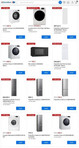 Cupón con 15% en Electrodomésticos LG e Indesit.