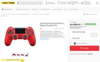 Controle da Sony, modelo Dual Shock 4 Magma para PS4 - R$ 201,52