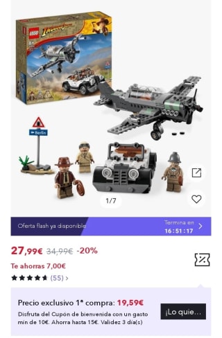 77012 Lego Indiana Jones Persecución En Un Avión De Combate por 19,59€.