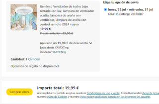 Ventilador de techo bajo cerrado con luz con control remoto por 19,99€