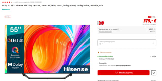 TV QLED 55" Hisense 55A7GQ, UHD 4K, Smart TV, HDR por 369€