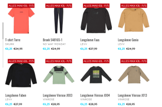 Heel veel kidskleding tot maximaal €8 tijdens de Final Sale bij kinderkledingpartytimex