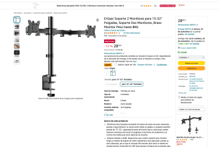 Soporte para 2 Monitores 13-32” ErGear con brazo de hasta 8KG por 18,89€