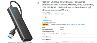 UGREEN USB Hub 3.0 USB Splitter met 4x USB 3.0 voor €10,39 bij Amazon NL