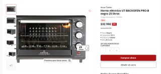 Horno eléctrico UT-BACKOFEN PRO-B negro 25 litros por $32.990