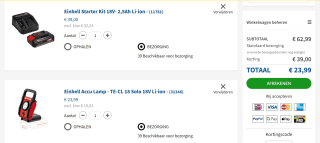 Gratis Einhell Starter Kit 18V- 2,5Ah Li-ion bij geselecteerde Einhell body's bij Toolstation