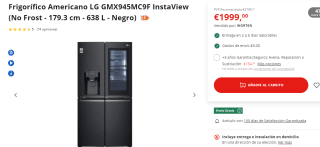Frigorífico Americano LG GMX945MC9F InstaView por 1999€