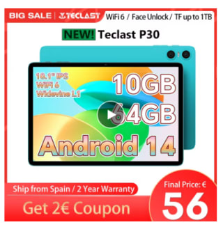 Tablette Teclast P30 - Android 14, 8 cœurs Allwinner A523, 64 Go à 58,69€