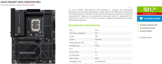 ASUS PROART Z890-CREATOR WIFI Moederbord - Intel Z890 - LGA1851 voor €501,50 bij Megekko