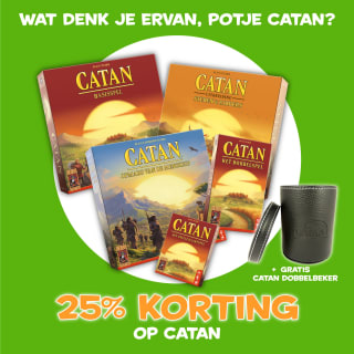 25% korting op CATAN spellen en uitbreidingen en een CATAN dobbelbeker gratis bij 999 games