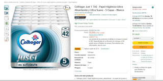 42 rollos Papel higienico Colhogar Just 1 7x6 Ultra Suave 5 Capas por 18.33€