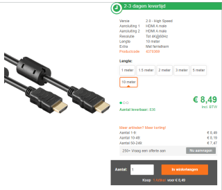 4K HDMI 2.0 kabel 10 meter voor €8,49 bij Allekabels