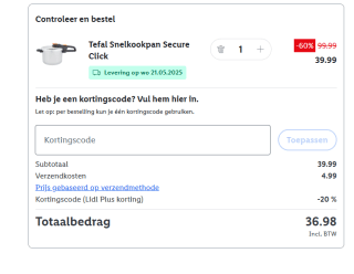 Tefal Snelkookpan Secure Click voor €31,99 in de Lidl webshop