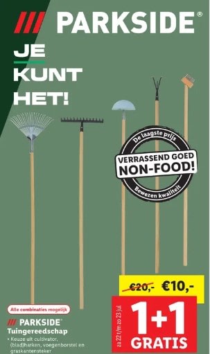 Parkside tuingereedschap 1+1 gratis bij de Lidl