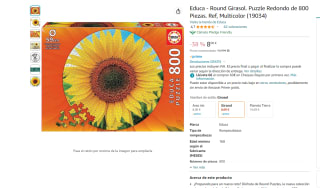 Puzzle redondo de 800 piezas, girasol de la marca Educa por 8€