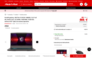 Portátil Gaming MSI Thin 15 por 568,65€