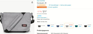 Eastpak JR Schoudertas - Sunday Grey voor €21,85 bij Amazon