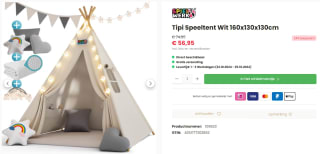 Spielwerk Tipi Speeltent 160x130x130cm voor €56,95