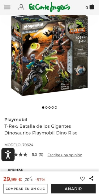 T-Rex: Batalla de los Gigantes Dinosaurios Playmobil Dino Rise por 29,99€.
