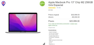 Macbook Pro 13" M2 256GB a $25,999 en Costco