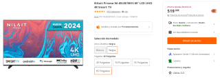 Televisor Nilait Prisma NI-65UB7001S 65" LED UHD 4K Smart TV por 519€