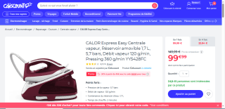 Centrale vapeur Calor Express Easy YY5428FC à 99,99€