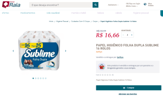 Papel Higiênico da Sublime com Folha Dupla de 16 Rolos - R$ 16,66