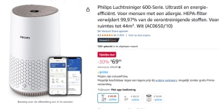 Philips 600i Series AC0650/10 - Luchtreiniger met HEPA Filter - 170 m³/u voor €69,99 bij Amazon