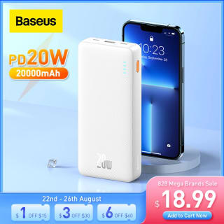 Carregador portátil da marca Baseus com carga de 20.000MAH - R$ 197,79