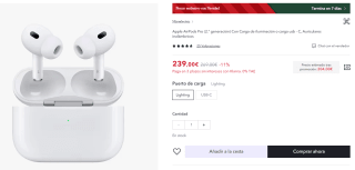 Apple AirPods Pro (2.ª generación) por 204€