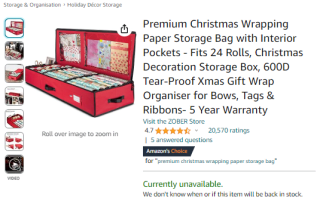 Receive a premium Christmas wrapping paper storage bag from Amazon as low as £6.40